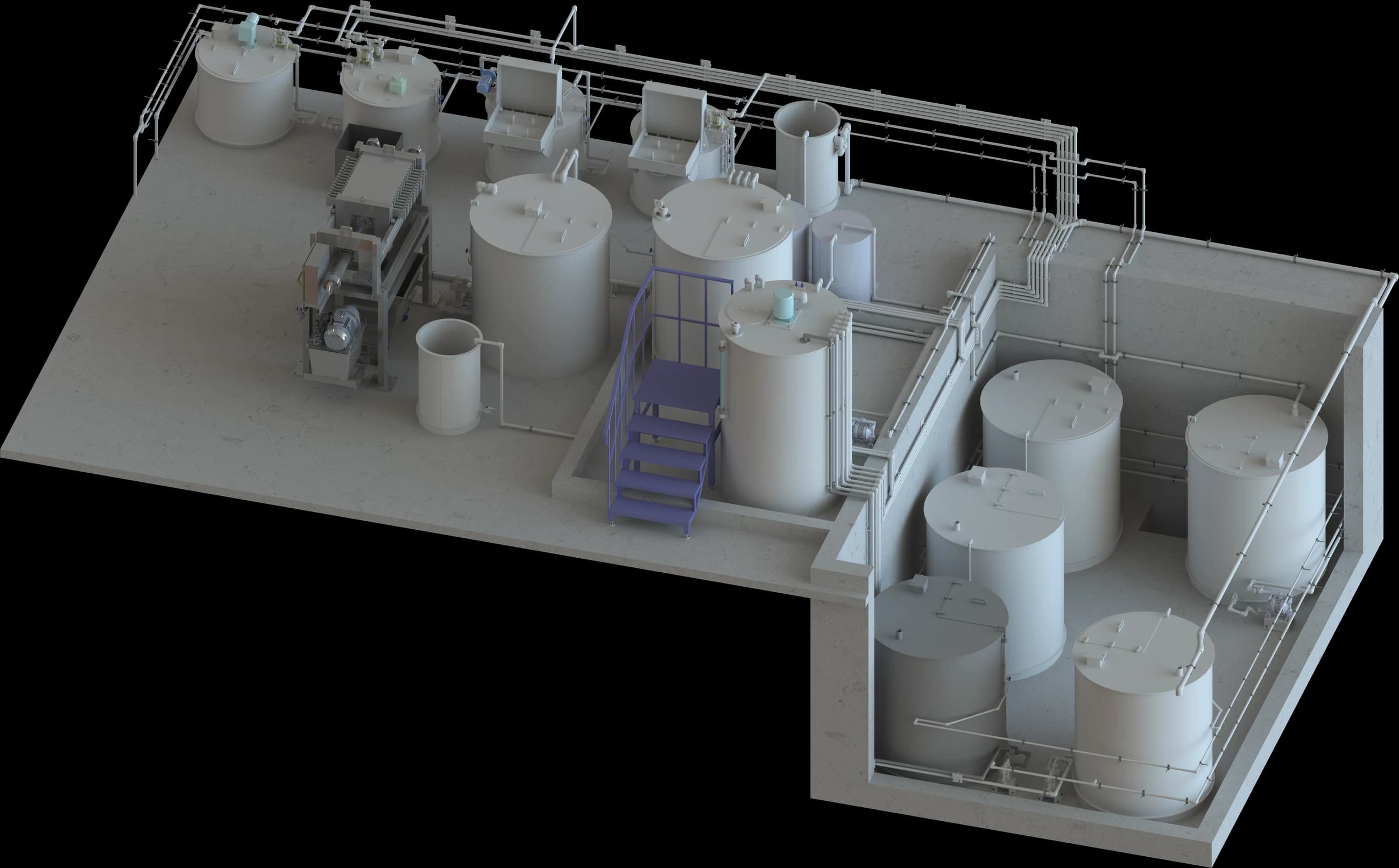 3D model of an EVESS effluent treatment plant for a surface finishing line
